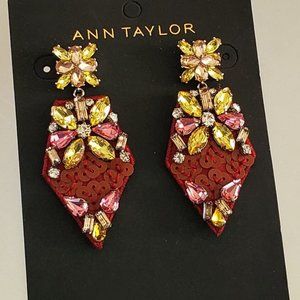 Ann Taylor Red/Gold Sequins/Crystals Post Earrings